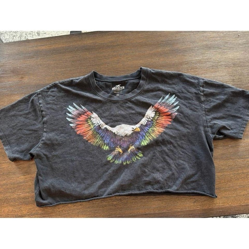 Hollister Black Crop Top Rainbow Eagle Small